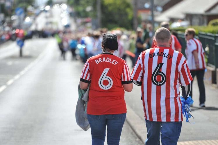 Thousands line the streets for the funeral of Bradley Lowery, the cheerful boy made famous by his approach to fighting neuroblastoma, in Blackhall Colliery, County Durham, July 14 2017.