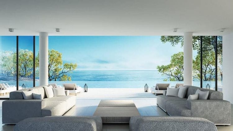 Beach living on Sea view / 3d rendering