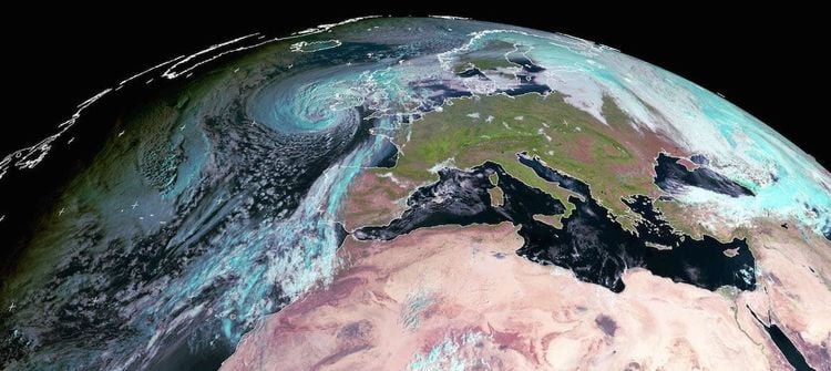 Storm Ophelia seen from the Meteosat satellite captured by the University of Dundee Satellite Receiving Station at 9:00 GMT November 16 2017, showing the size of the storm heading towards the UK.