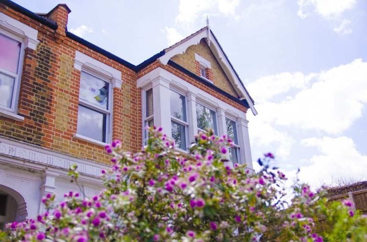 British house with flowers