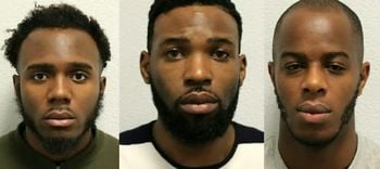 Left to right: Michael Mgbedike, Kennedy Udo and Emmanuel Okubote who have been jailed for importing drugs and guns through the Channel Tunnel. (Met Police).