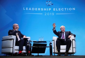 Boris Johnson, a leadership candidate for Britain's Conservative Party, reacts during a hustings event in Birmingham, Britain, June 22, 2019. REUTERS/Hannah McKay