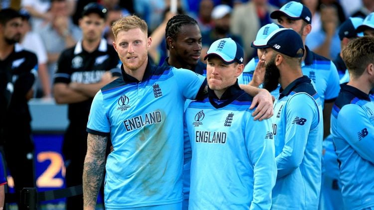 England’s Ben Stokes, left, and Eoin Morgan celebrate their win (Nick Potts/PA)