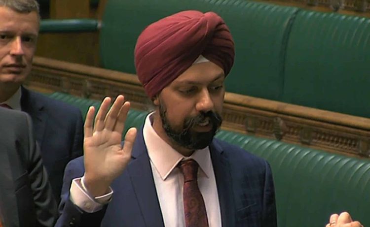 Labour's Tan Dhesi is affirmed in the House of Commons, London, as he became the first turban-wearing Sikh MP.