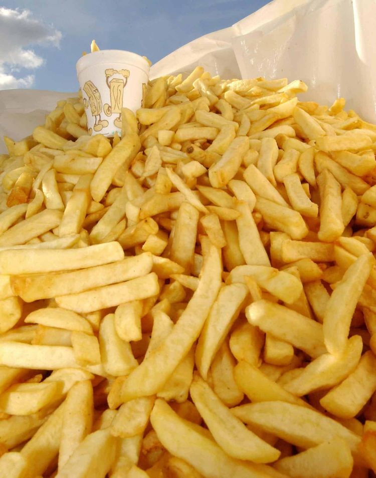 1500 portions of chips form the World's largest bag of chips at Hereford Racecourse in Hereford as part of National Chip Week.