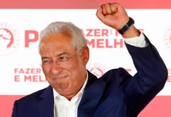 Portuguese Prime Minister and Socialist Party leader Antonio Costa celebrates after wining the Portugal election, in Lisbon Sunday night, Oct. 6, 2019. Portugal's center-left Socialist Party has collected the most votes in Sunday's general election, leaving it poised to continue in government for another four years. (AP Photo/Armando Franca)