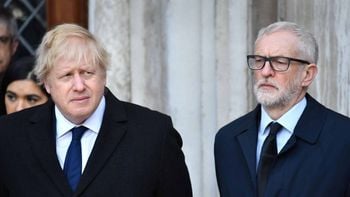 Boris Johnson and Jeremy Corbyn at London Bridge vigil (PA)