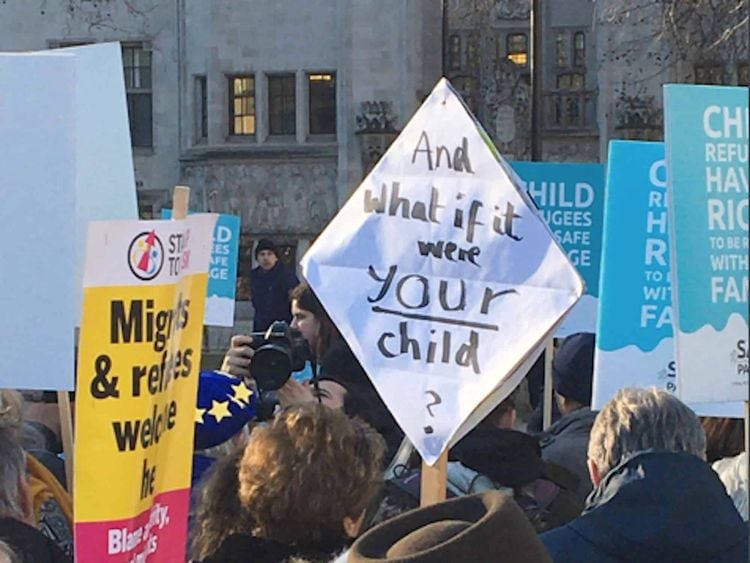 Protestors outside Westminster (c) Safe Passage