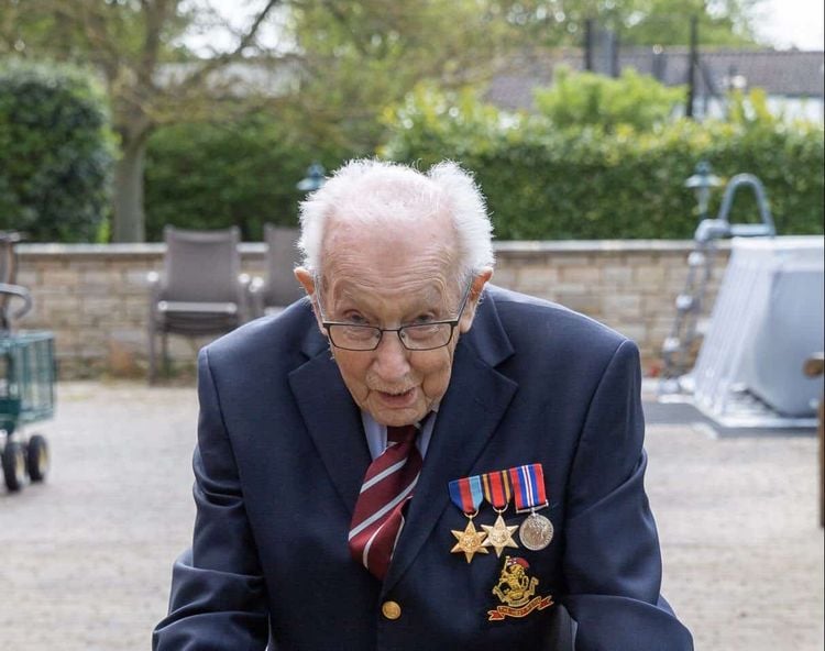 Tom Moore of himself, a 99-year-old veteran who has raised over ??2 million for the NHS after setting himself a challenge to walk 100 lengths of his garden.