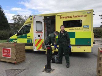 Paramedics stuck behind the bollards. Credit;SWNS