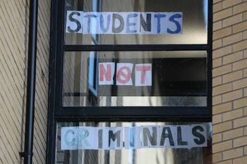 A sign at Murano Street Student Village in Glasgow, where Glasgow University students are being tested at a pop up test centre (Andrew Milligan/PA)