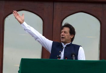 Pakistani Prime Minister Imran Khan addresses a Kashmir rally at the Prime Minister office in Islamabad, Pakistan, Friday, Aug. 30, 2019. Khan said he had warned the international community that India could launch an attack on Pakistani-held Kashmir in an effort to divert the attention from human rights abuses in its portion of the disputed Himalayan region. (AP Photo/B.K. Bangash)