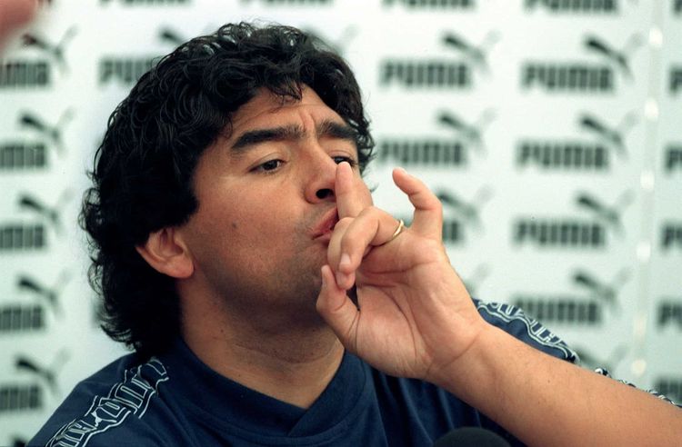 PA Photo 15/9/96  Diego Maradona during a press conference held at an International four-a-side youth football tournament in Battersea Park, London.