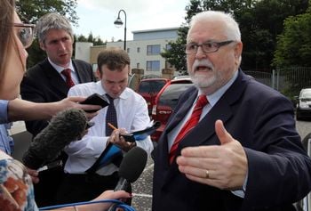 Lord Maginnis, speaking to the media outside Dungannon court house. The House of Lords peer has been convicted of assaulting a motorist in a road rage incident in Northern Ireland.