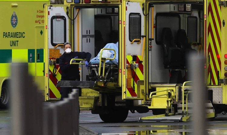 Paramedics and ambulances at the Mater Hospital in Dublin as the head of the Health Service Executive Paul Reid has said the number of people in hospital with Covid-19 has surpassed the peak of the first wave.