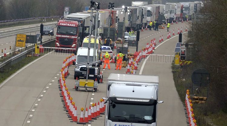 Operation Brock still in place on the M20 at junction 9. Credit SWNS