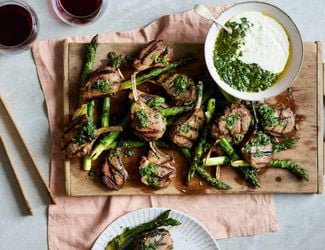 Skye Gyngell Andrew Peace Grilled Lamb Cutlets, Asparagus, Horseradish & Salsa Verde