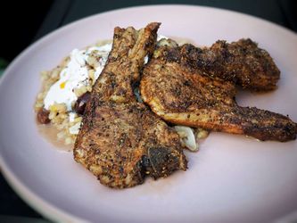 Spiced lamb chops with pearl barley and cherry 'risotto'