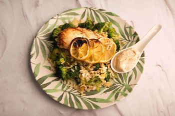 Chicken Breast with Creamy Dill Sauce & Broccoli-Leek Rice