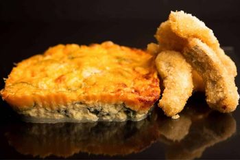 Deep-Fried Hake Strips with Creamy Zucchini Bake