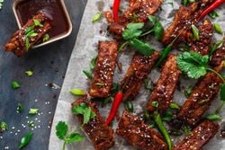 Sticky Pork Strips with Baby Potatoes