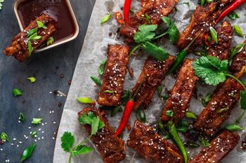 Sticky Pork Strips with Baby Potatoes