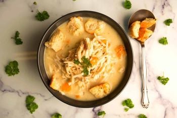 Chicken Noodle Soup with Garlic Croutons