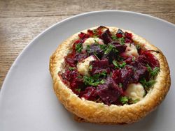 Beetroot and goat's cheese tart vegetarian Christmas starter Jonathan Hatchman