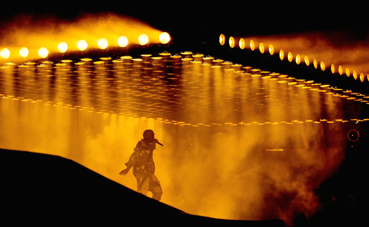 SWNS Pictures of the Year 2015 - One hundred of the most compelling images on the SWNS wire this year as chosen by our picture editors. Kanye West performs his headline set on the Pyramid Stage at Glastonbury, Pilton, Somerset. 27 June 2015.