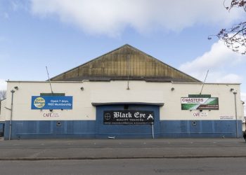 GV of Black Eye Reality shooting banner hanging outside Coasters building in Falkirk. See Centre Press story CPRANGE; The father of a victim of the devastating school shooting in Dunblane has hit out at plans for a shooting range which will use automatic weapons. The mass-shooting at Dunblane Primary School, Stirling, killed 16 children and one teacher in 1996 and led to a ban on handguns across much of the UK.  Doctor Mick North lost his five-year-old daughter Sophie in shooting and has been left devastated by plans for a shooting range to open in Falkirk – only 20 miles away from the scene of one of the country’s worst tragedies. Black Eye Reality are seeking an entertainment license from Falkirk Council to operate the range which will allow customers to get their hands on deactivated rifles, pump action shotguns and Glock pistols.