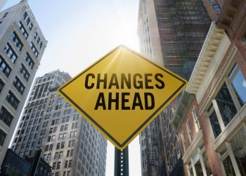 "Changes ahead" traffic sign in city