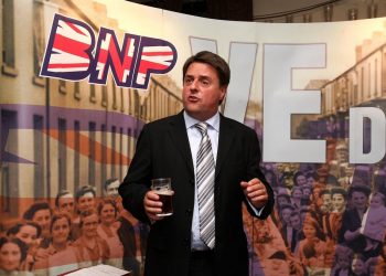 BNP leader Nick Griffin holds a press conference in the Ace of Diamonds pub, Manchester