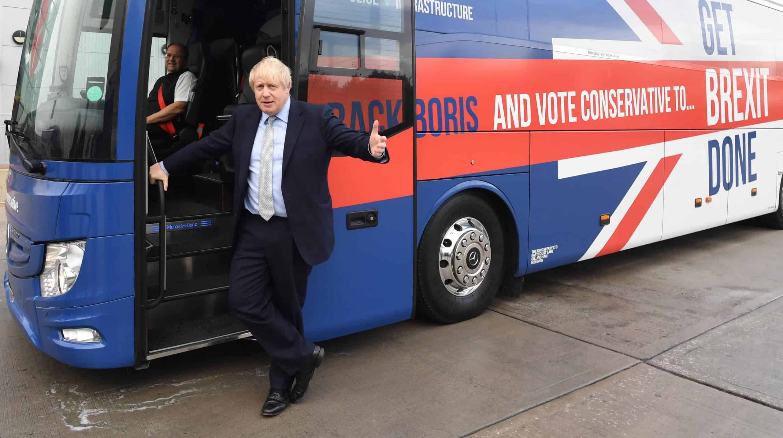 PM unveils latest Brexit battlebus, promising a “stronger economy to invest in our NHS”