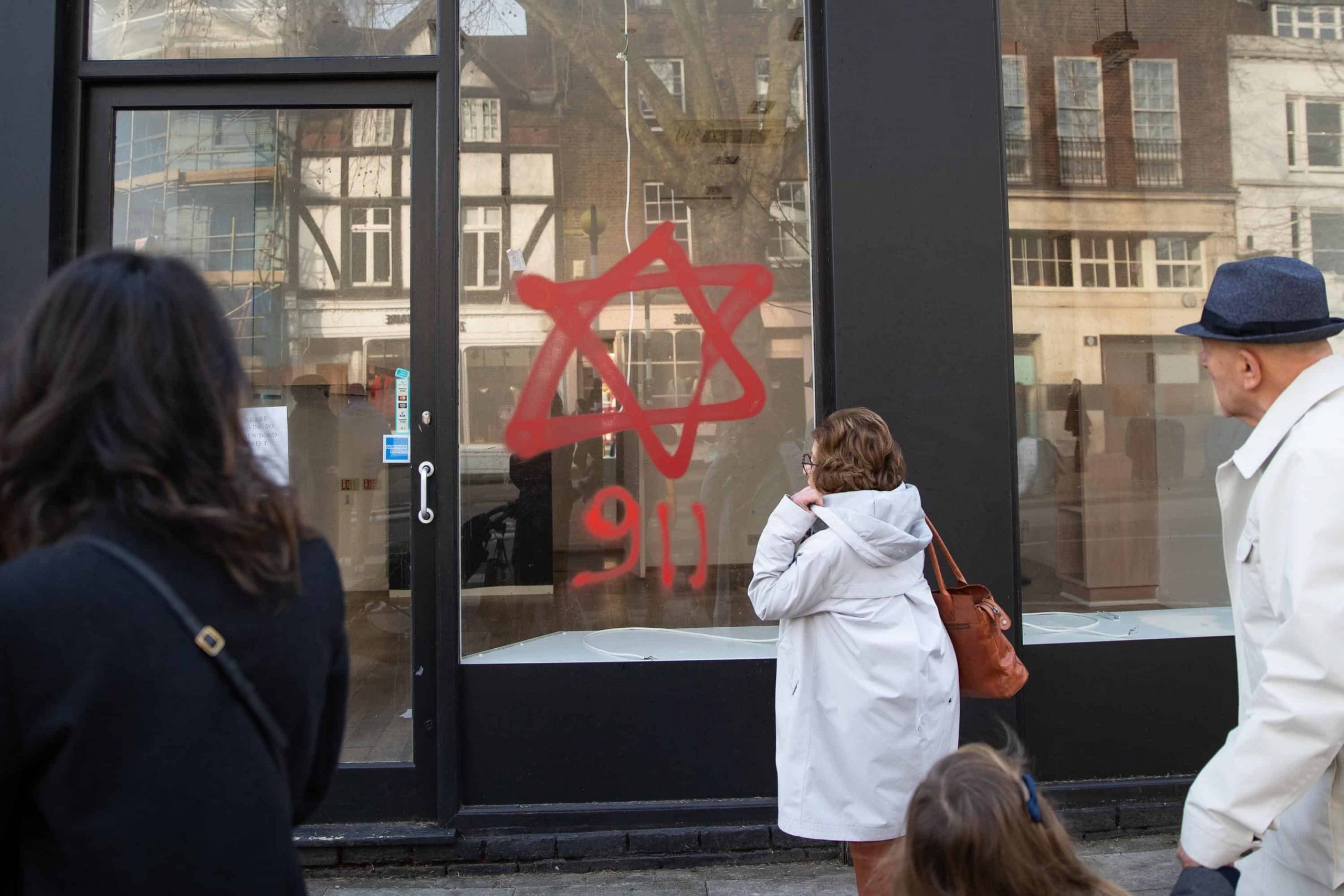 Anti-Semitic graffiti daubed on shop fronts condemned as ‘senseless’