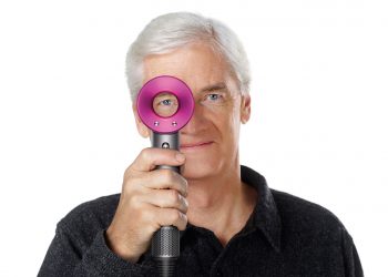 Undated Dyson handout image of Sir James Dyson with his company's new Supersonic hair dryer, which features its trademark bladeless fan.