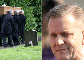 Pall-bearers carry the coffin of The Jeremy Kyle Show guest Steve Dymond