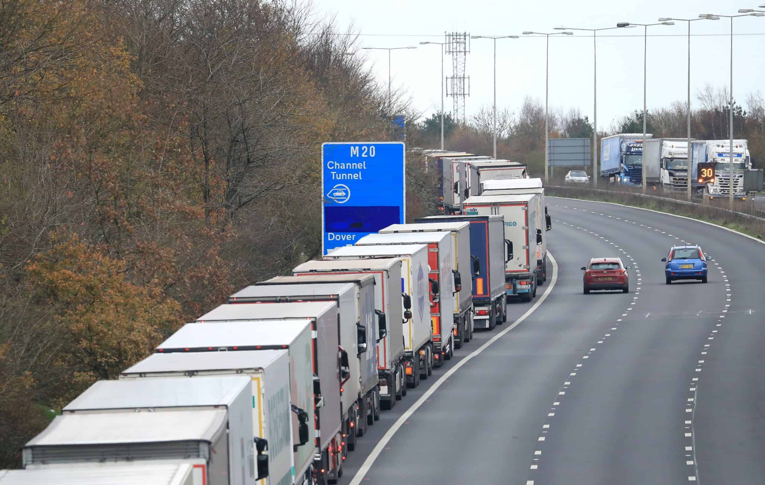 2021 preview show? Five mile queues on M20 caused by Brexit border control tests at Channel Tunnel