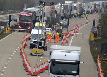 Operation Brock still in place on the M20 at junction 9. Credit SWNS