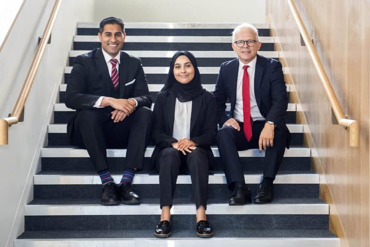 (L-R) NCS headteacher Mouhssin Ismail, student Ayesha Karim and City of London Academy CEO  Mark Emmerson. Credit;SWNS