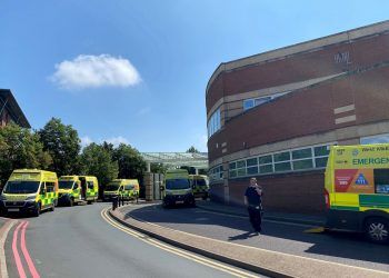 Alarming pictures show ambulances queuing outside a hospital . Credit;SWNS