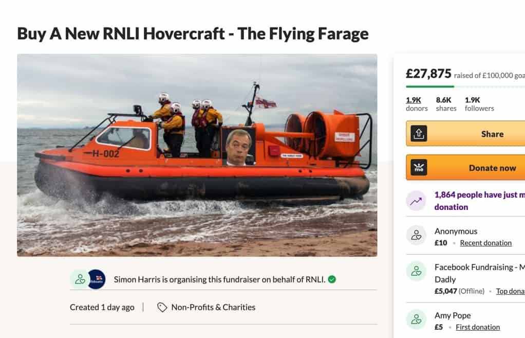 Almost £30k raised to buy RNLI new hovercraft named ‘The Flying Farage’