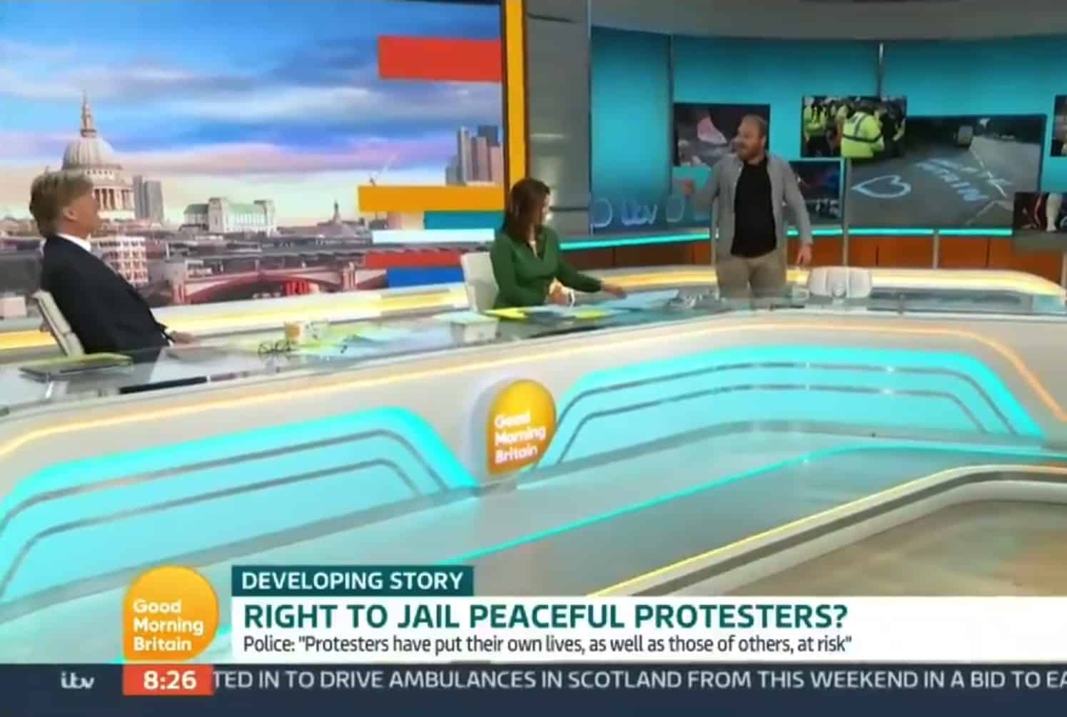 ‘He’s done a Piers’: Climate protester storms out of GMB studios