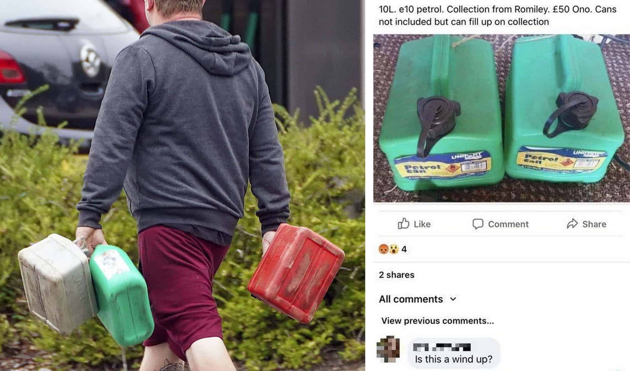 Brits are flogging petrol on Facebook for quadruple the pump price