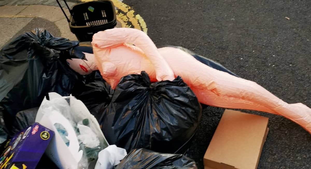 Britain s bin round chaos laid bare as sex doll spotted in