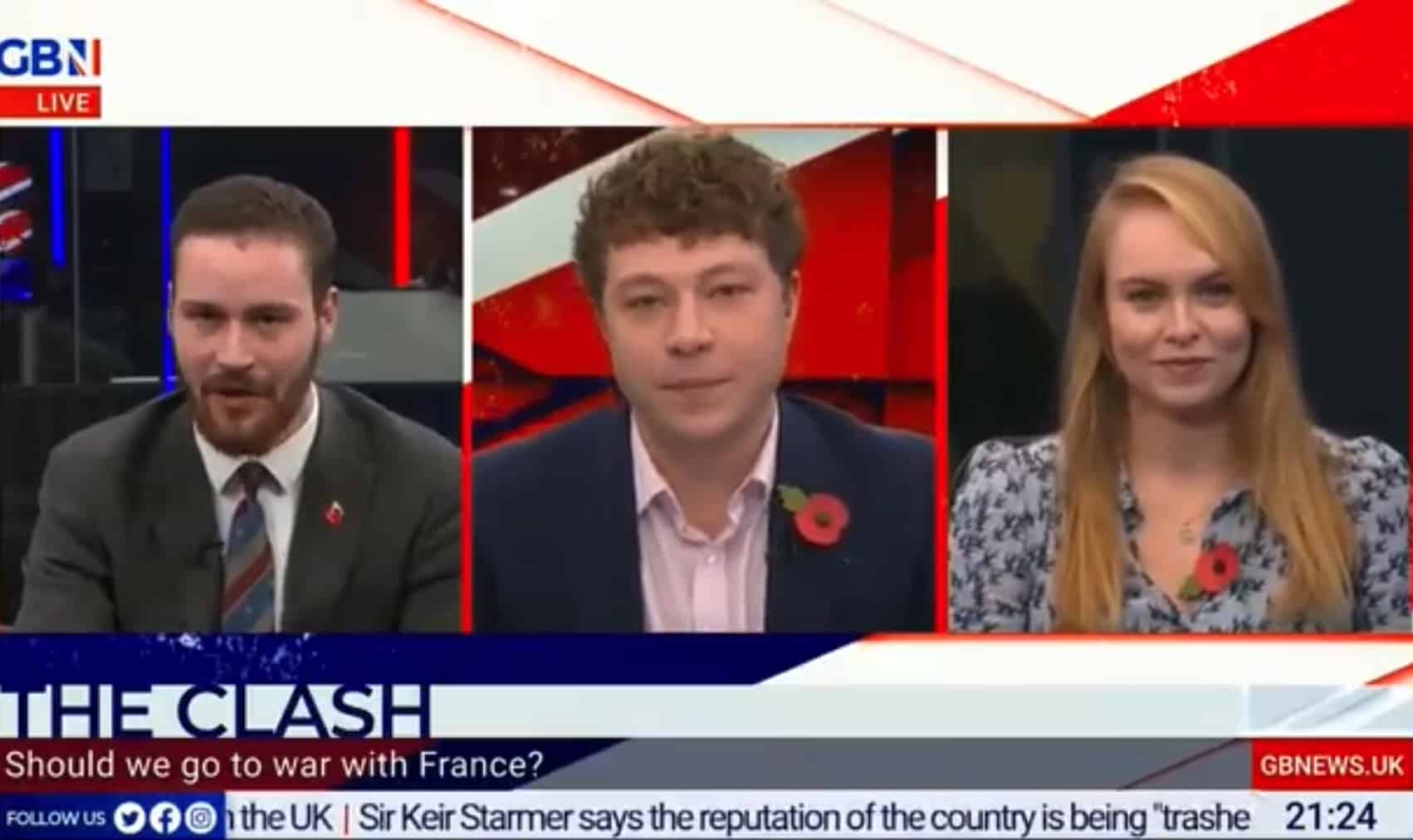 GB News presenters – wearing poppies – debate going to war with France