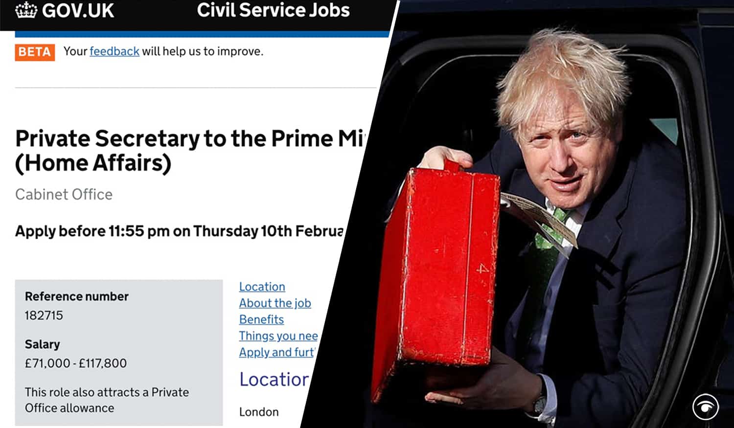 An open application for the role of Private Secretary to the Prime Minister