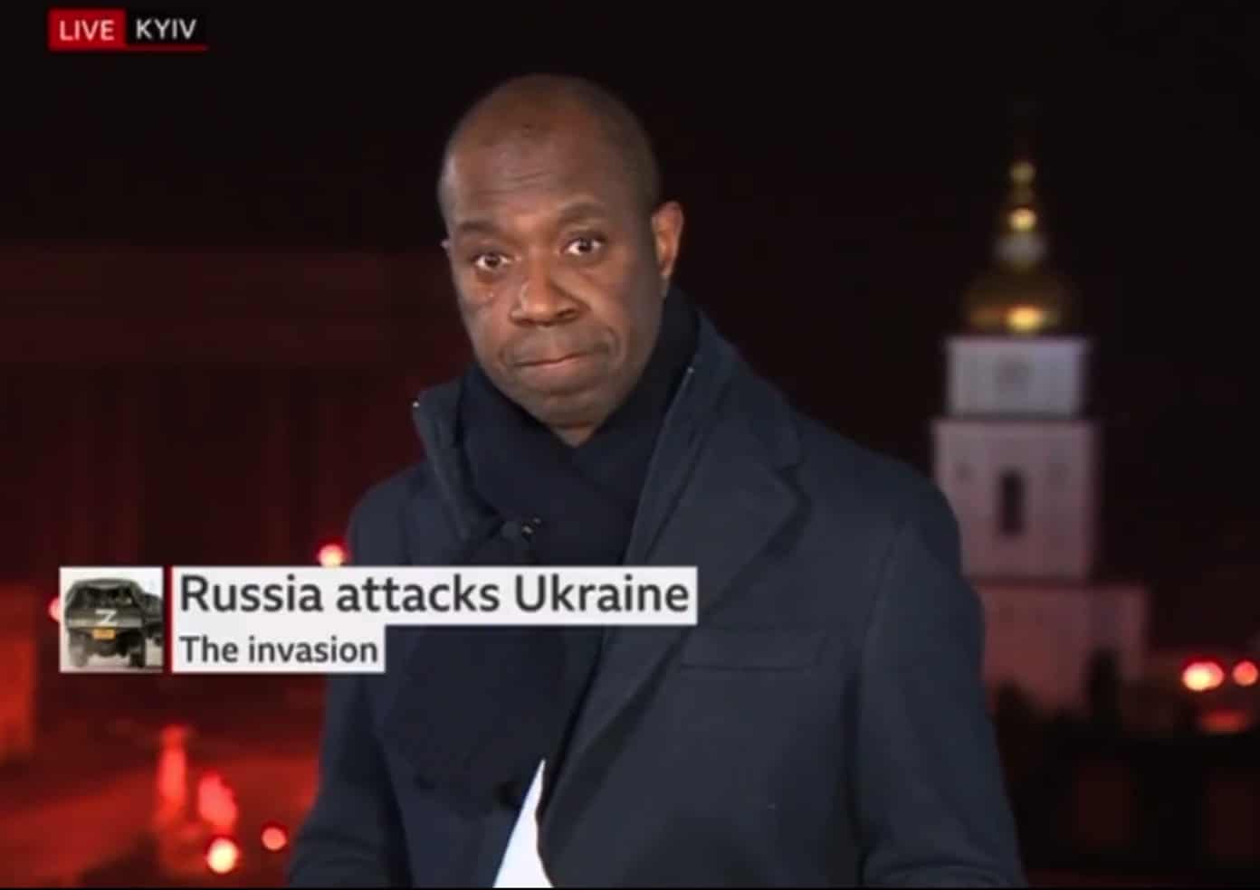 BBC presenter appears to shed a tear whilst reporting from Kyiv