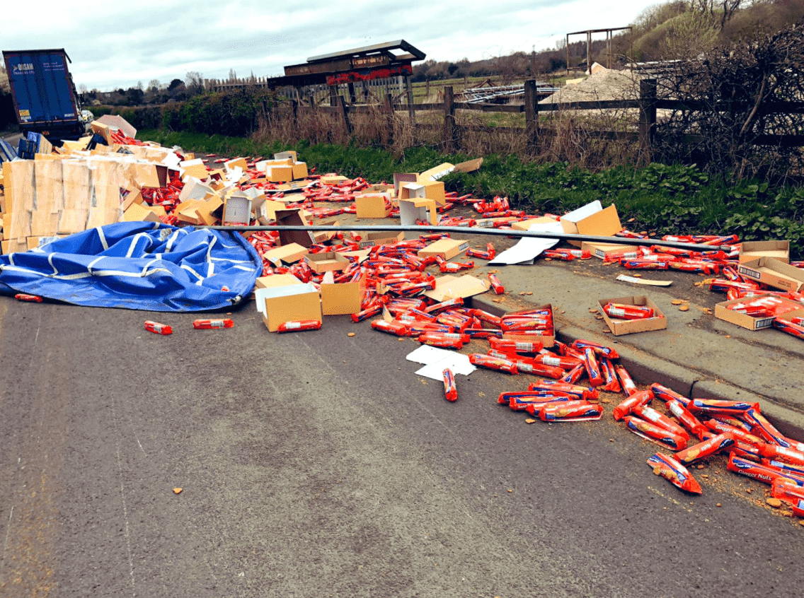 Lorryload of McVitie’s biscuits spilt across Derbyshire road