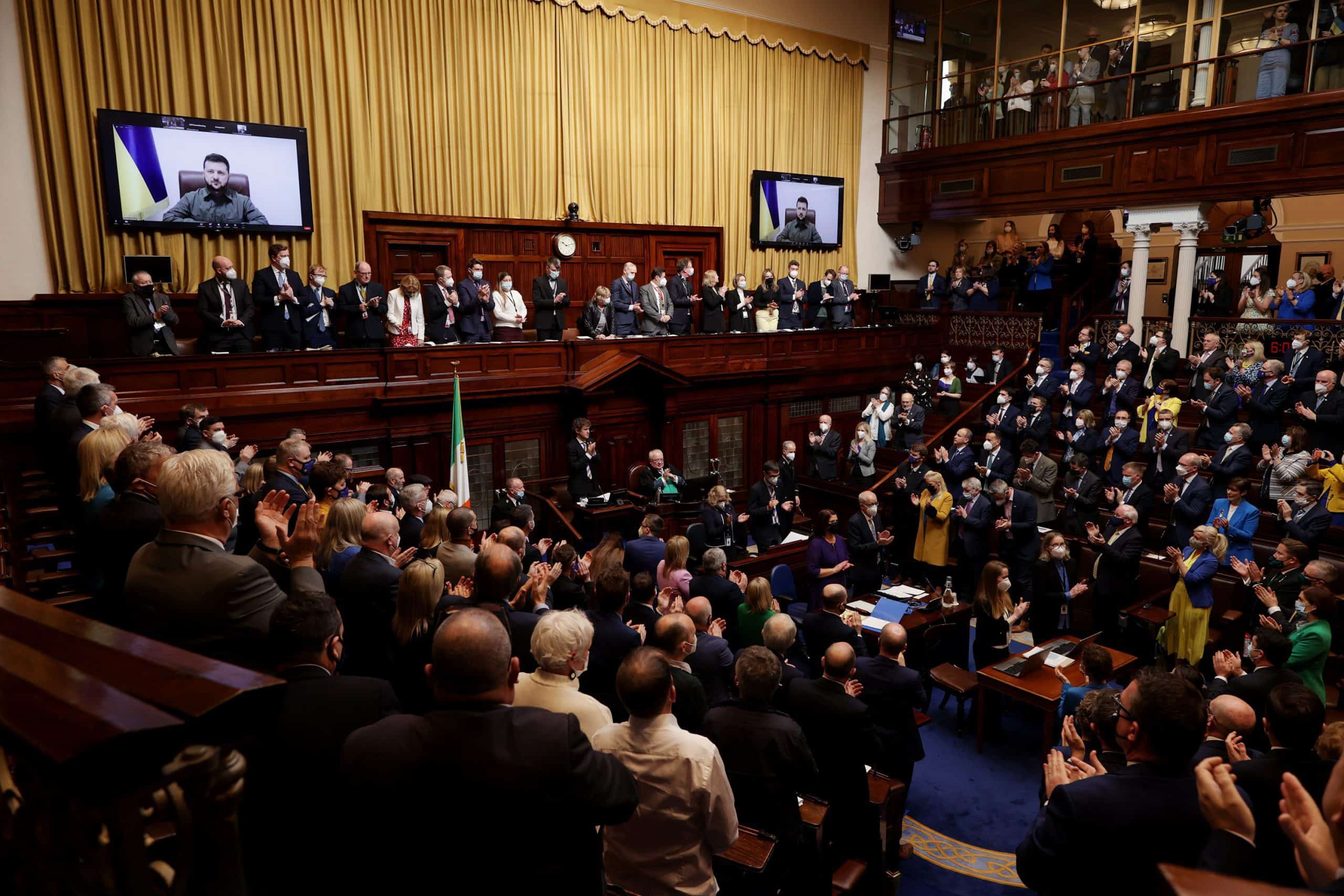 Watch: Volodymyr Zelensky stuns Irish parliament into silence with powerful address