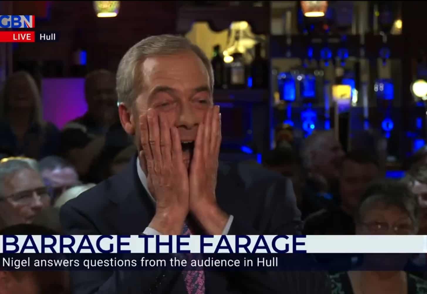 Watch: Farage lost for words as woman lifts skirt to reveal tattoo of him on her thigh